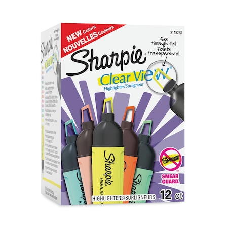 Clearview Tank-Style Highlighter, Assorted Ink Colors, Chisel Tip, Assorted Barrel Colors, 12PK
